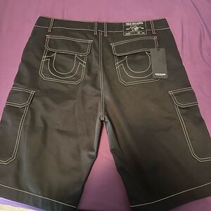 True Religion Men's Black Cargo Shorts